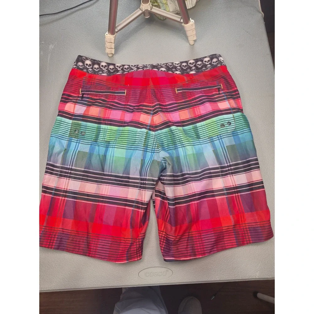 Robert Graham Mens Plaid Skull Waistband Swim Trunks Board Shorts‎ Multicolor 34
